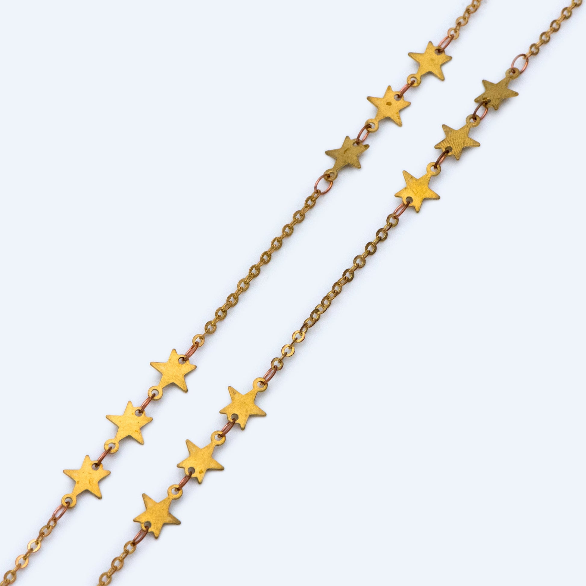 Raw Brass Star Beaded Chain 6.6mm, Unplated Star Link Chain Wholesale (#LK-214-RB)/ 1 Meter=3.3ft