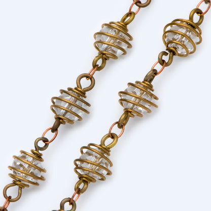 Raw Brass Crystal Bead Chain 7.5mm, Glass Rondelle Beaded Chain, Handmade Wire Chain Wholesale (#LK-218-RB)/ 1 Meter=3.3ft