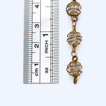 Raw Brass Crystal Bead Chain 7.5mm, Glass Rondelle Beaded Chain, Handmade Wire Chain Wholesale (#LK-218-RB)/ 1 Meter=3.3ft