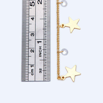 Gold Chain with Star and CZ Charms, 18K Gold plated Brass Curb Chain, Quality Chain for Jewelry Wholesale (#LK-219-1)/ 1 Meter=3.3ft