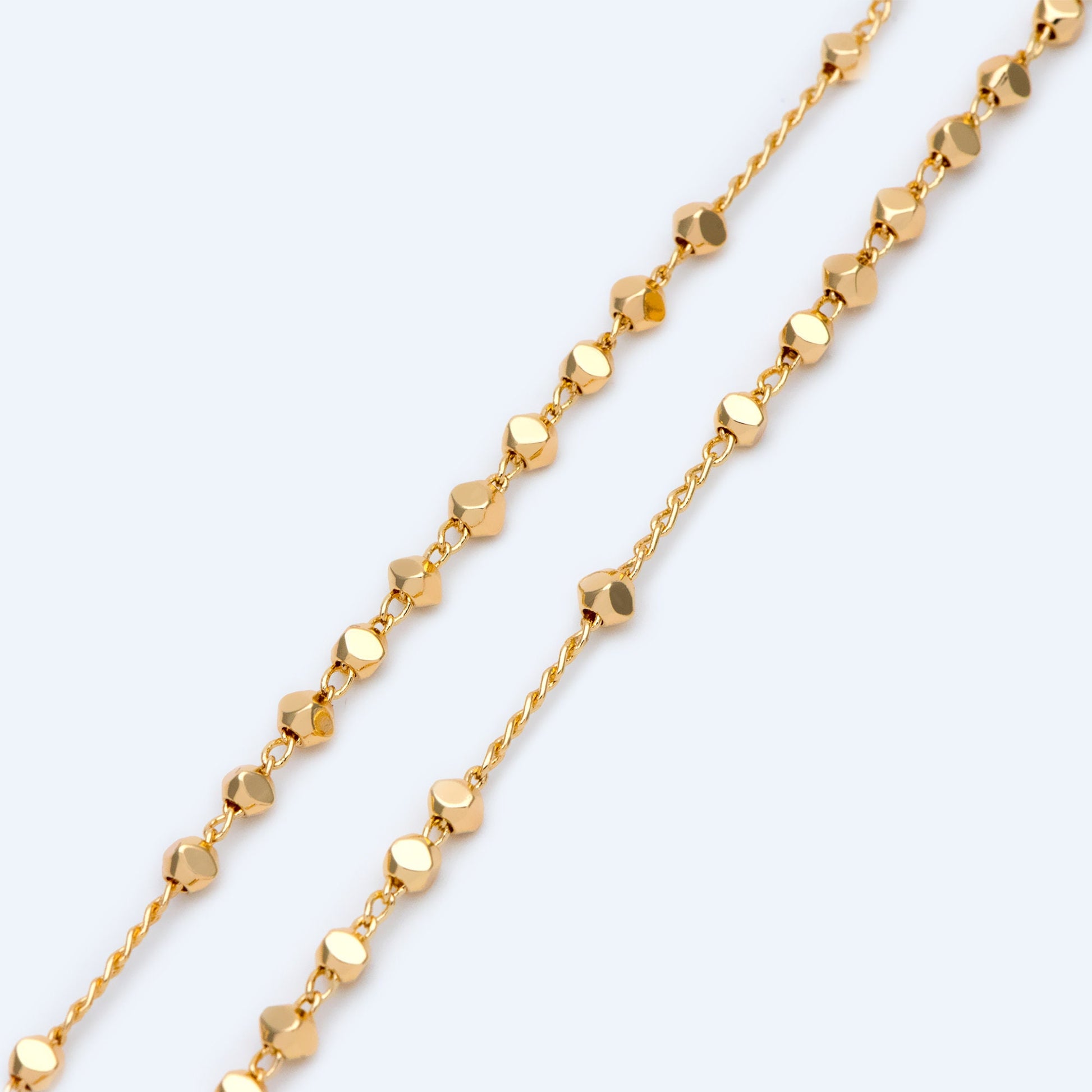 Gold plated Brass Beaded Chains, 1.5mm Chain with 3mm Faceted Beads, Jewelry Craft Chain Wholesale (#LK-193)/ 1 Meter=3.3 ft