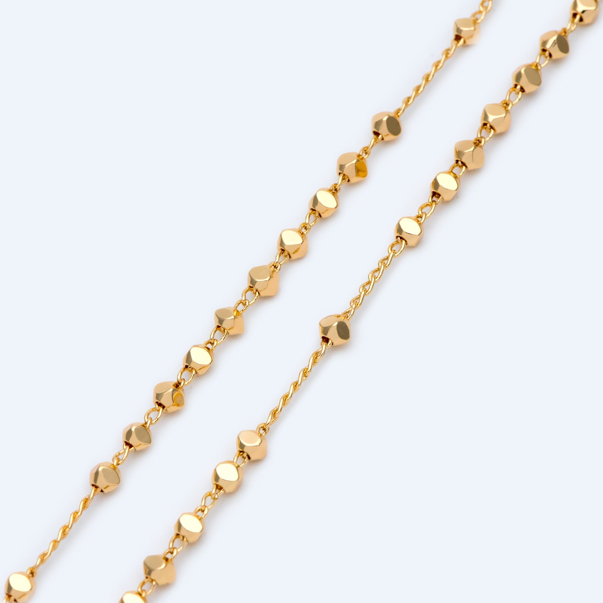 Gold plated Brass Beaded Chains, 1.5mm Chain with 3mm Faceted Beads, Jewelry Craft Chain Wholesale (#LK-193)/ 1 Meter=3.3 ft