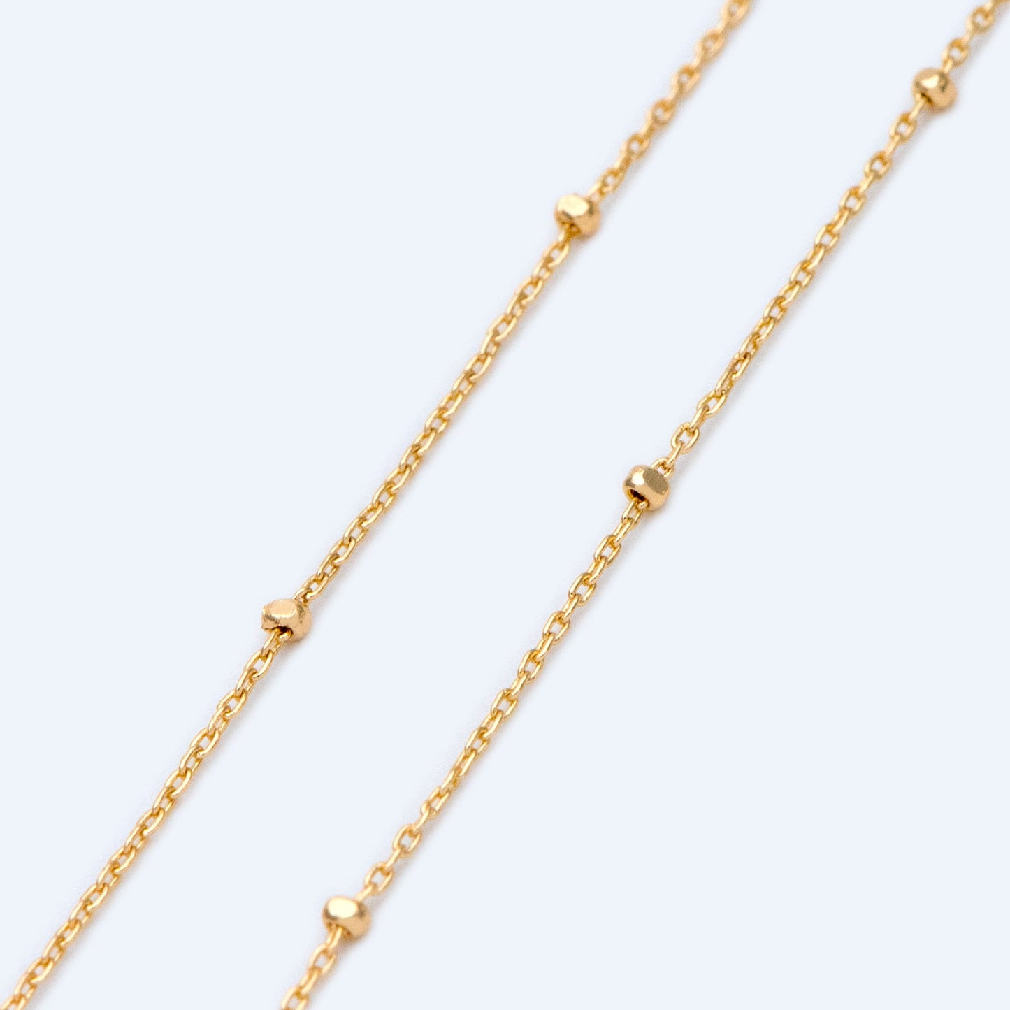 Gold/ Silver Tone Cube Beaded Chains, 0.8mm Cable Chain with 1.3mm Cube Beads, Thin Craft Jewelry Chain (#LK-196)/ 1 Meter=3.3 ft