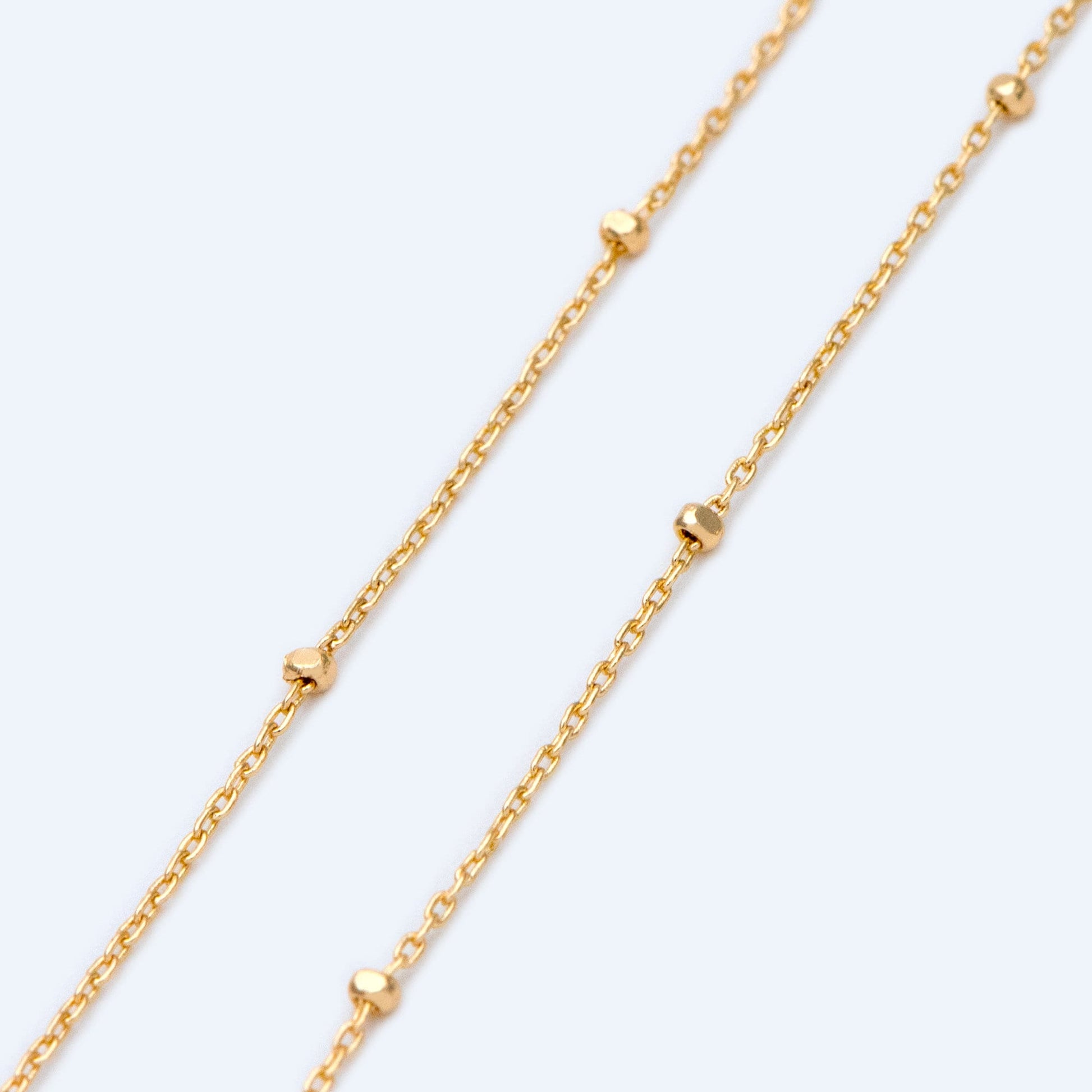 Gold/ Silver Tone Cube Beaded Chains, 0.8mm Cable Chain with 1.3mm Cube Beads, Thin Craft Jewelry Chain (#LK-196)/ 1 Meter=3.3 ft