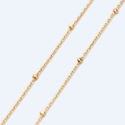 Gold/ Silver Tone Cube Beaded Chains, 0.8mm Cable Chain with 1.3mm Cube Beads, Thin Craft Jewelry Chain (#LK-196)/ 1 Meter=3.3 ft