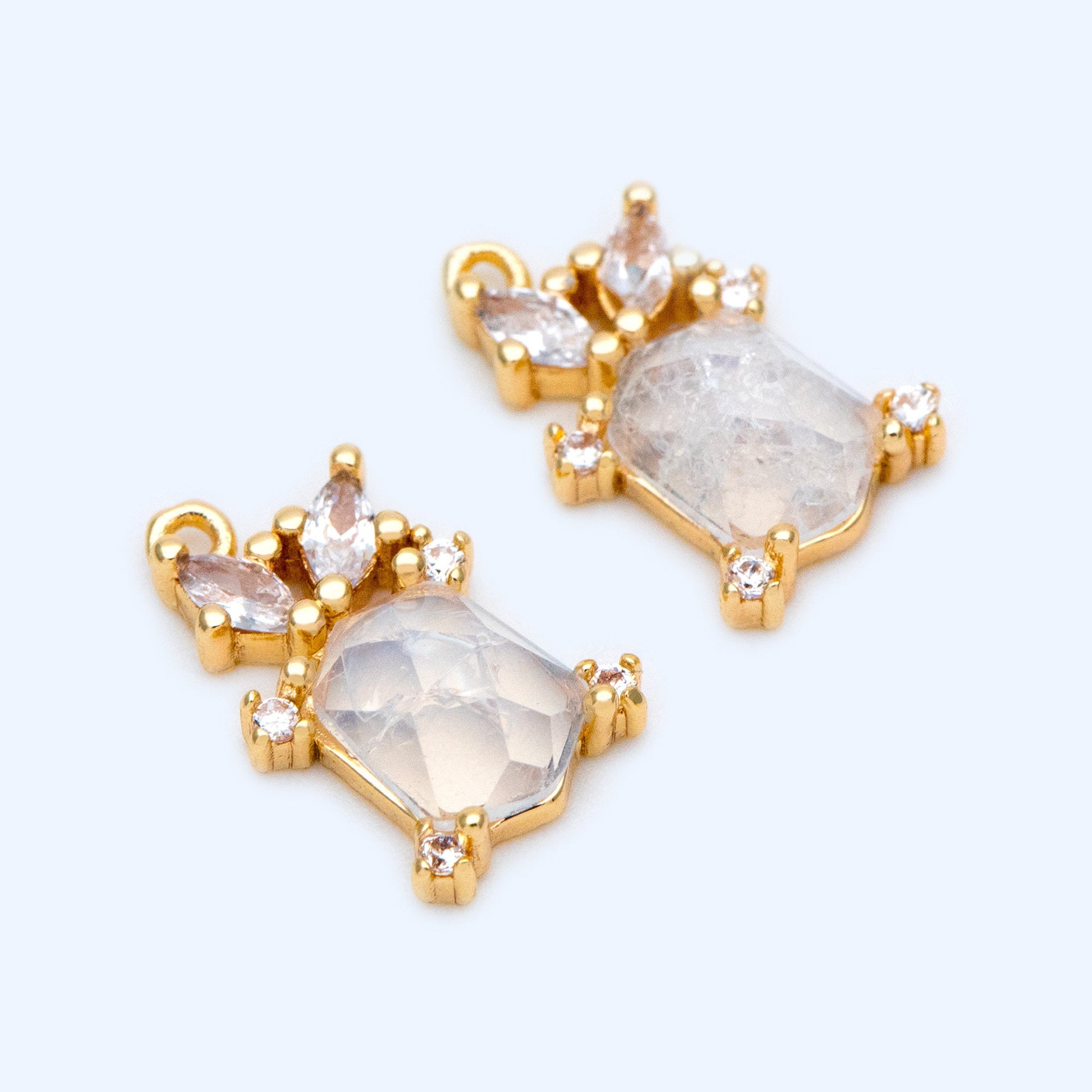 4pcs Crystal Rectangle Charms 14x9mm, 18K Gold plated Brass, Geometric Rhinestone Pendants (GB-1242)