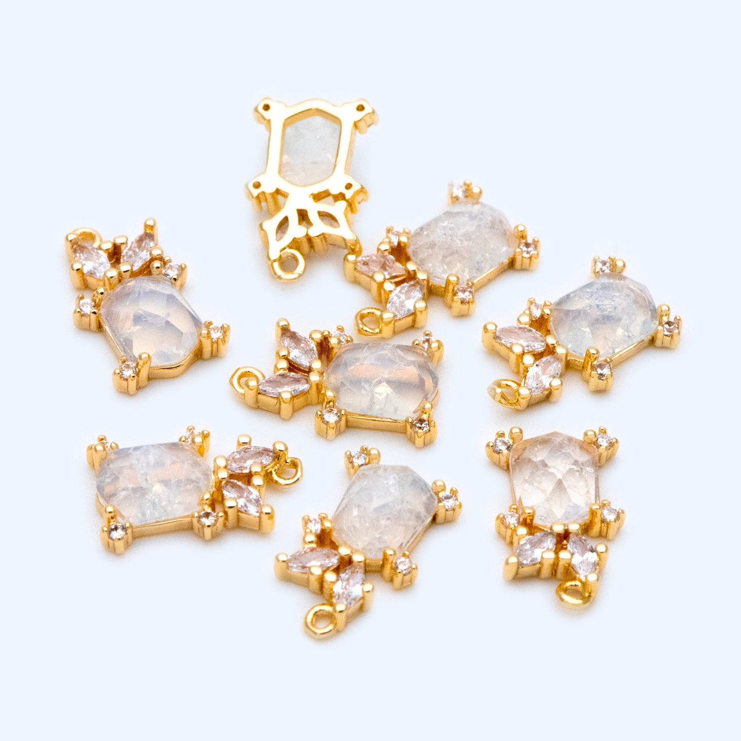4pcs Crystal Rectangle Charms 14x9mm, 18K Gold plated Brass, Geometric Rhinestone Pendants (GB-1242)