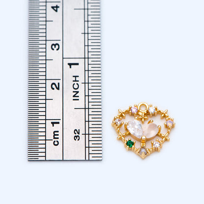 4pcs CZ pave Gold Heart Pendants 14.5x14mm, 18K Gold plated Brass, Rhinestone Heart Charms (GB-2782-I)