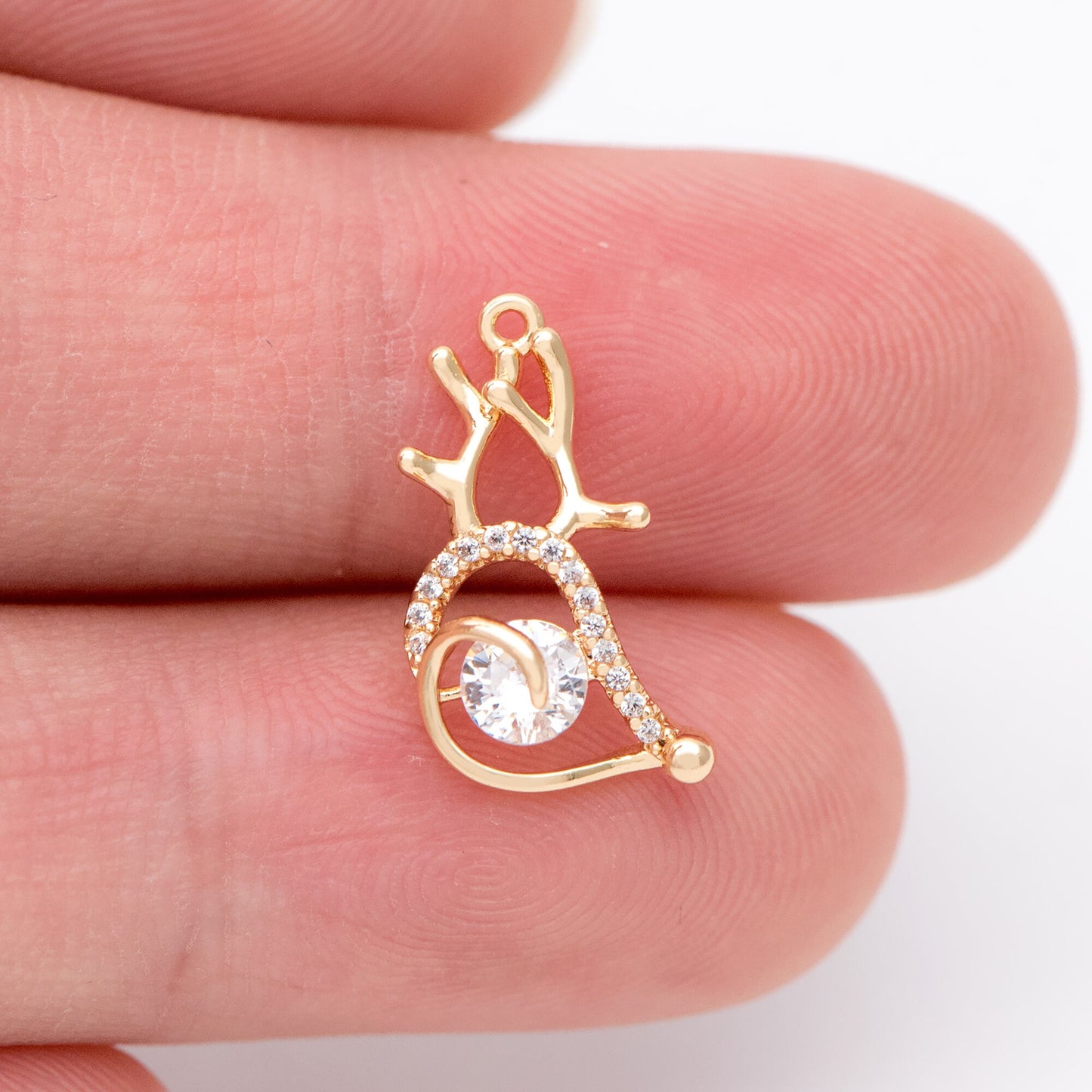 4pcs CZ Pave Gold Buck horn Pendants 15x11mm, Real 18K Gold plated Brass, Deer Horn Antlers Charms (GB-2517-G)