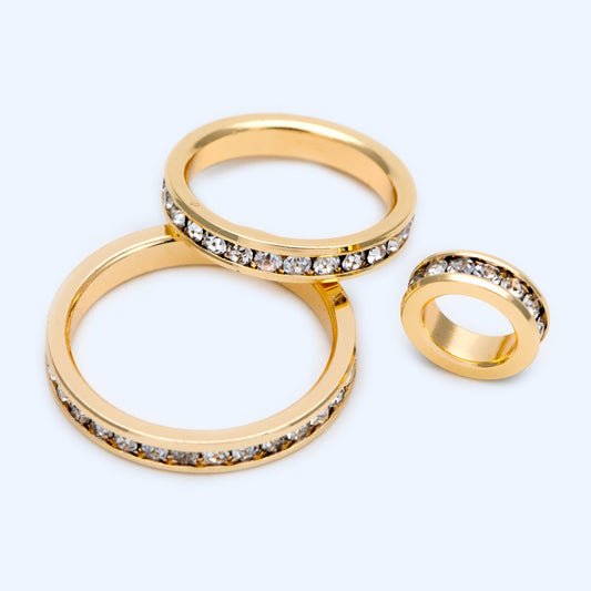4pcs Gold Plated Ring Charms: CZ Pave Geometric Circle Pendants, 10/ 18/ 20mm, (GB-1254)