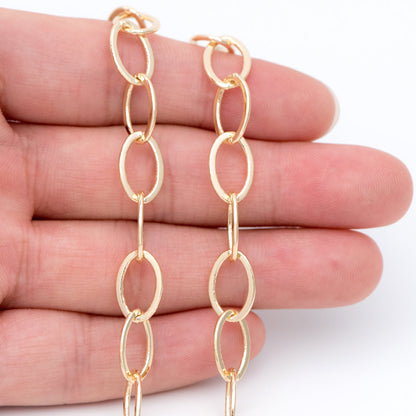 Gold plated Brass Oval Chains, Link Size 8.5x12mm, Cable Chain Findings Wholesale (#LK-351)/ 1 Meter=3.3 ft