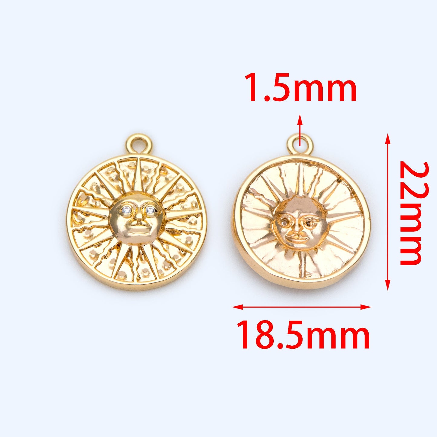 4pcs Gold Sun Disk Charms 22x18.5mm, 18K Gold plated Brass, CZ pave Sun Disc Pendants (GB-1232-B)