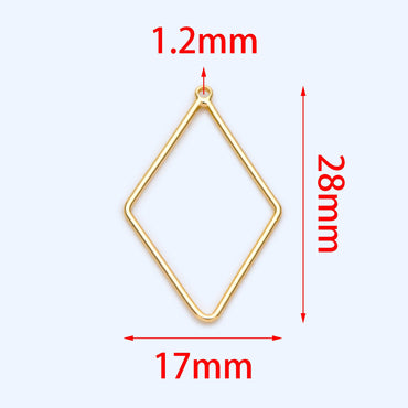 10pcs Gold Rhombus Link Charms 28x17mm, 18K Gold plated Brass, Geometric Diamond Hoop Pendants (GB-368-D)