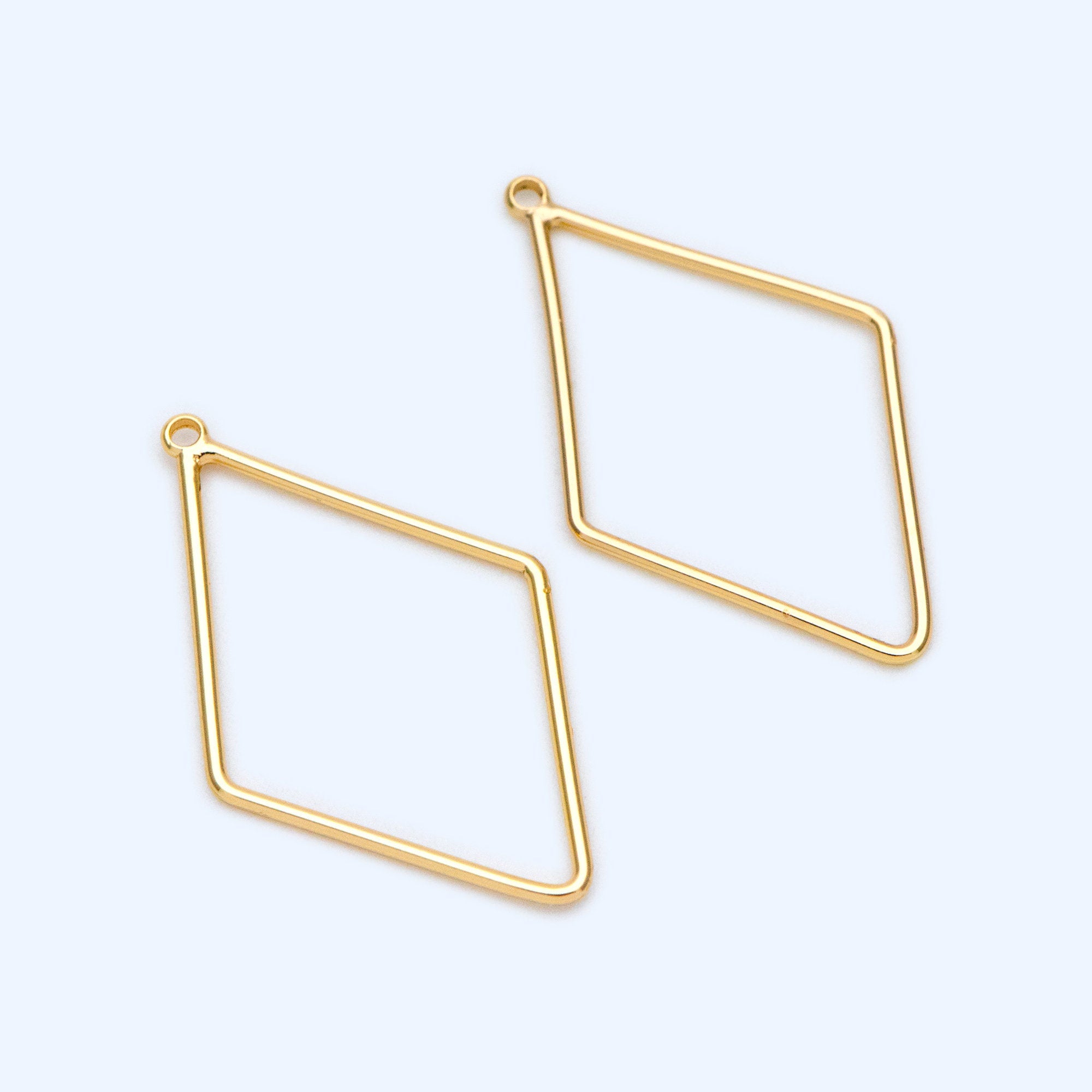 10pcs Gold Rhombus Link Charms 28x17mm, 18K Gold plated Brass, Geometric Diamond Hoop Pendants (GB-368-D)