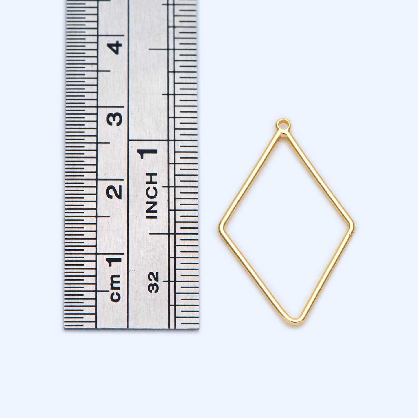 10pcs Gold Rhombus Link Charms 28x17mm, 18K Gold plated Brass, Geometric Diamond Hoop Pendants (GB-368-D)