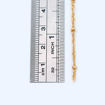 Satellite Chains Wholesale, 1.8mm Twisted Chain with 2.5mm Beads, Gold plated Brass Findings (#LK-357)/ 1 Meter=3.3 ft