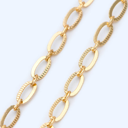 Flat Oval Cable Chains 3.7x6mm, 18K Gold plated on Brass, Craft DIY Jewelry Chain Wholesale (#LK-359)/ 1 Meter=3.3 ft