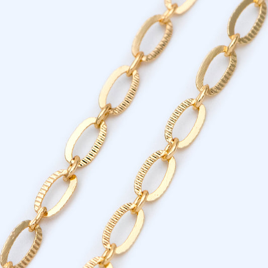 Flat Oval Cable Chains 3.7x6mm, 18K Gold plated on Brass, Craft DIY Jewelry Chain Wholesale (#LK-359)/ 1 Meter=3.3 ft