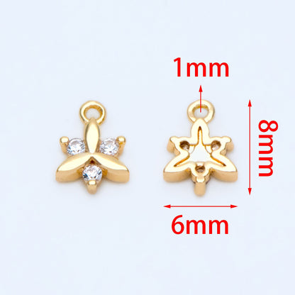 10pcs Gold plated Brass Flower Charms 8x6mm, CZ Pave Mini Clover Pendants (GB-1762-D)