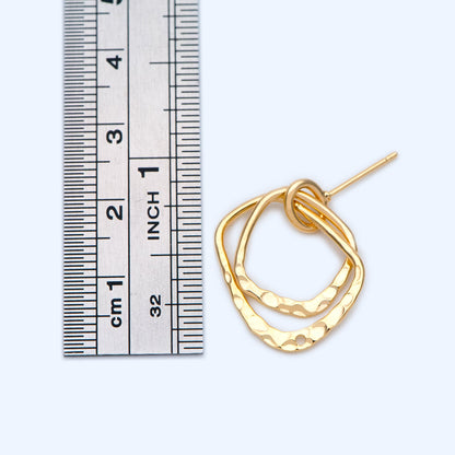 10pcs Hammered Ear Posts, 18K Gold/ Rhodium plated Brass, Geometric Hoop Stud Earring Findings (GB-1260)