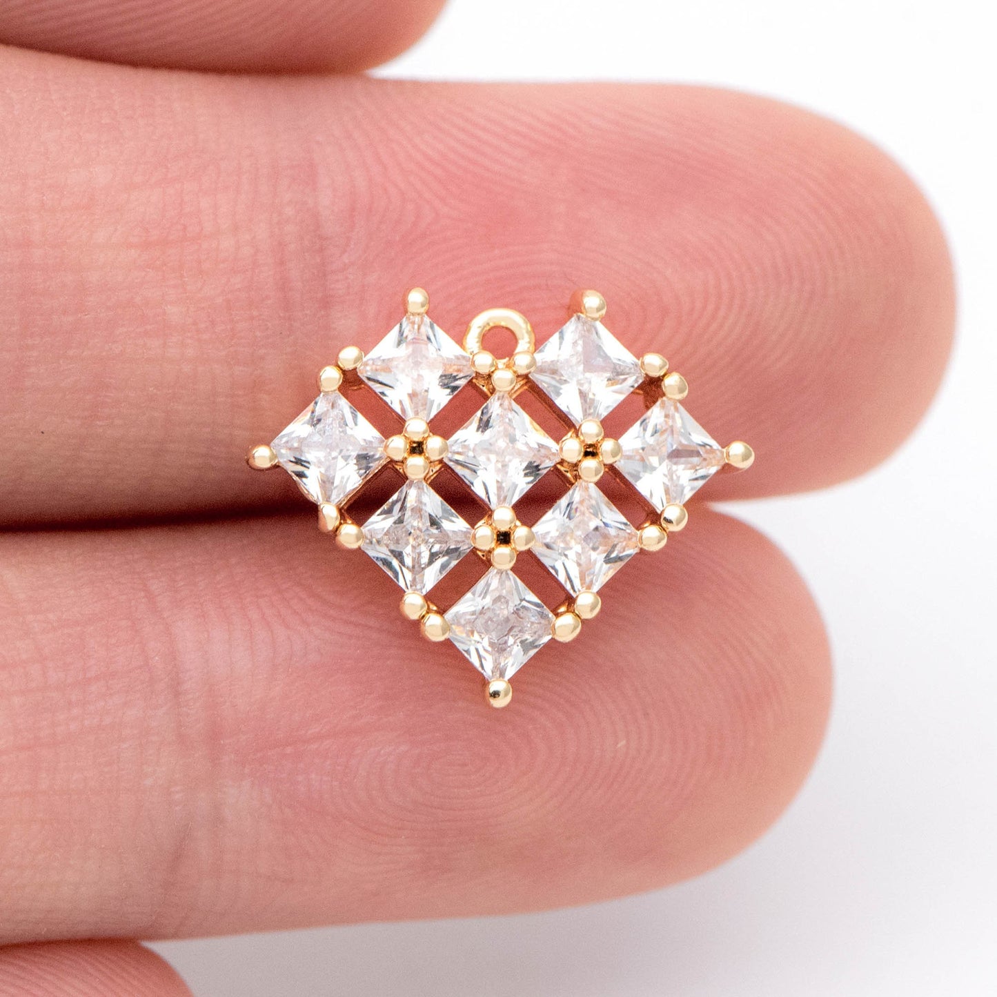 4pcs CZ pave Gold Heart Charms 14x17mm, Gold Plated Brass Heart Pendants (GB-2782-K)