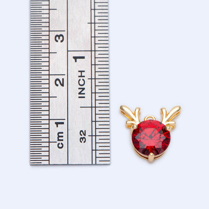 4pcs CZ Pave Deer Head Charms 13mm, 18K Gold Plated Brass, Reindeer Pendants for Christmas (GB-713-I)