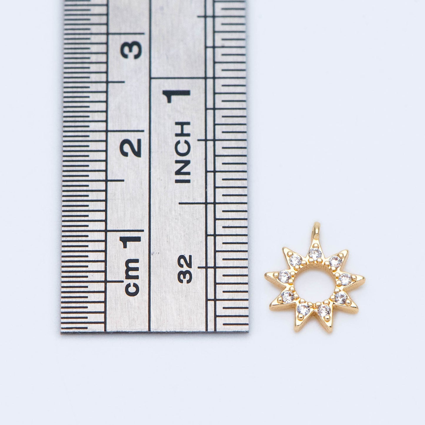 10pcs Gold CZ Star Charms 10x9mm, Real Gold plated Brass, Clear Rhinestone Sun Pendants (GB-1658-F)