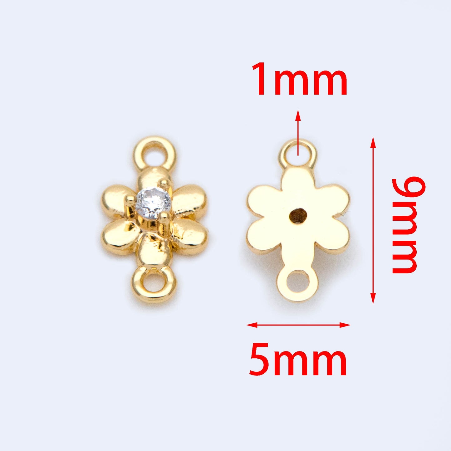 10pcs CZ Pave Gold flower Charm Connectors 9x5mm, 18K Gold plated Brass (GB-3780-A)