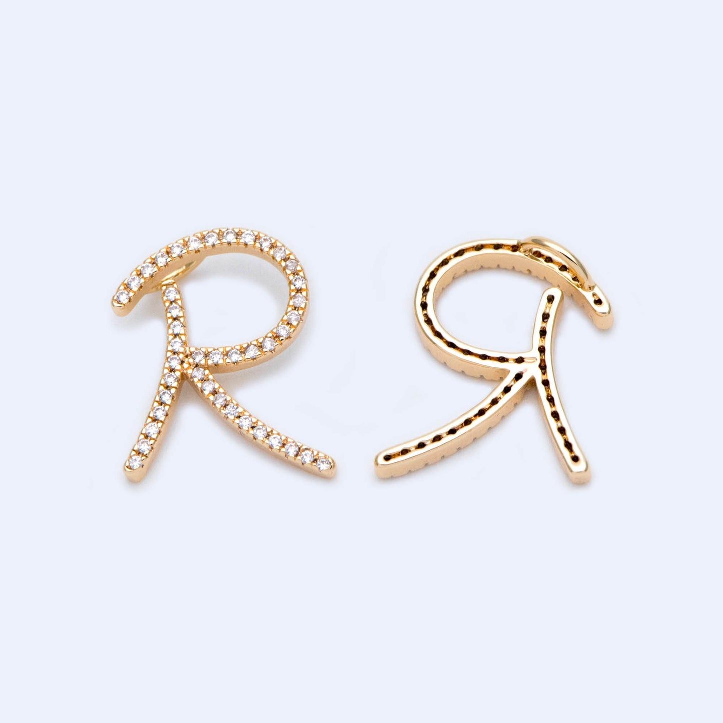 CZ Pave Gold Alphabet Pendants, 18K Gold plated Brass, Personalized Initial Charms, English Letter in Cursive, You Choose Letter (GB-1140)