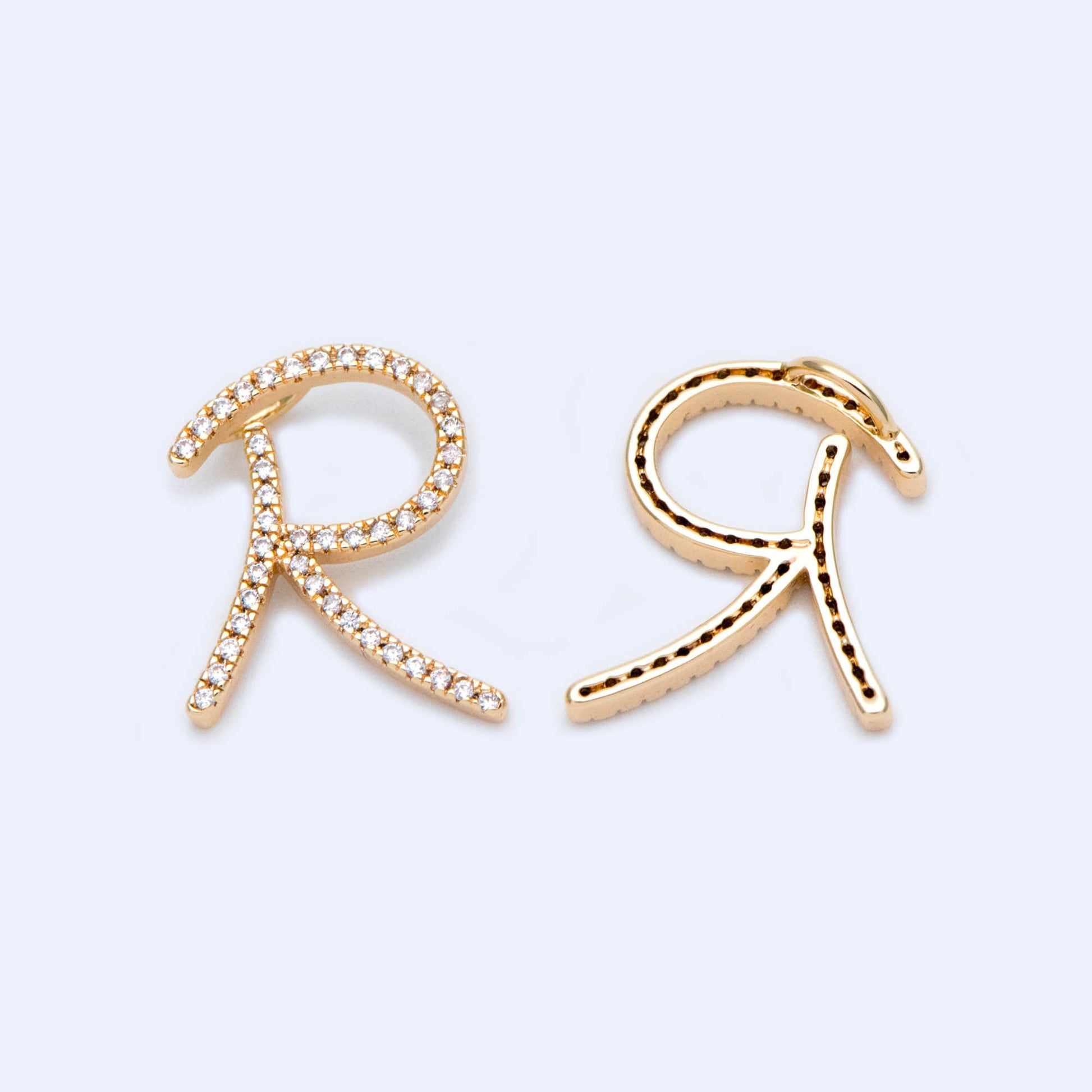 CZ Pave Gold Alphabet Pendants, 18K Gold plated Brass, Personalized Initial Charms, English Letter in Cursive, You Choose Letter (GB-1140)