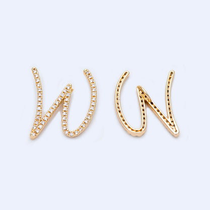 CZ Pave Gold Alphabet Pendants, 18K Gold plated Brass, Personalized Initial Charms, English Letter in Cursive, You Choose Letter (GB-1140)