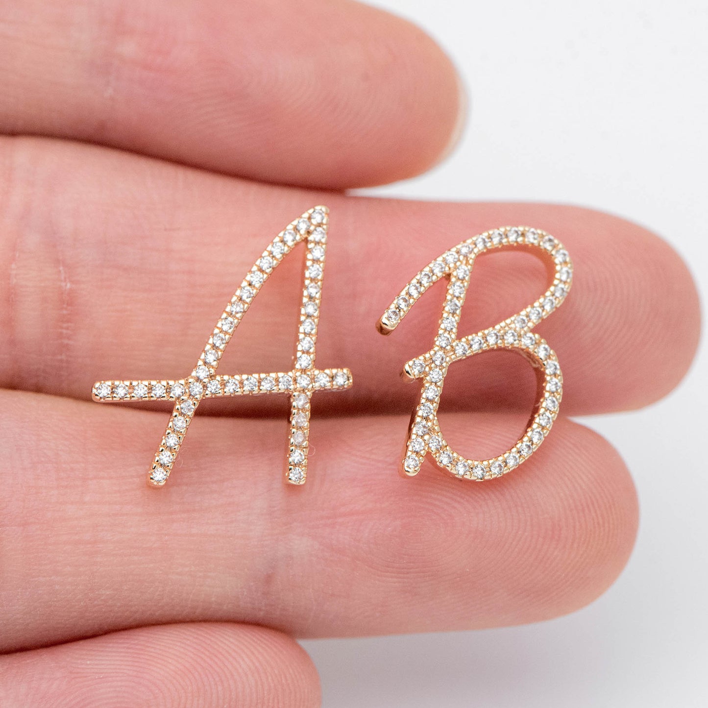 CZ Pave Gold Alphabet Pendants, 18K Gold plated Brass, Personalized Initial Charms, English Letter in Cursive, You Choose Letter (GB-1140)