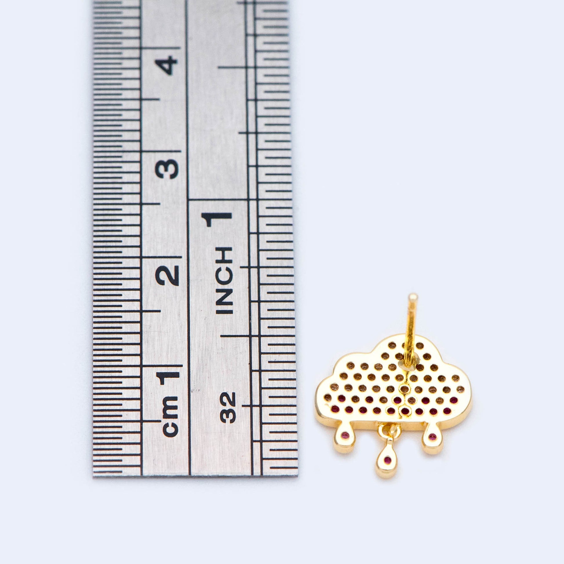 4pcs Rain Cloud Stud Earrings, CZ Pave Gold plated Brass Ear Posts 13mm (#GB-1129)