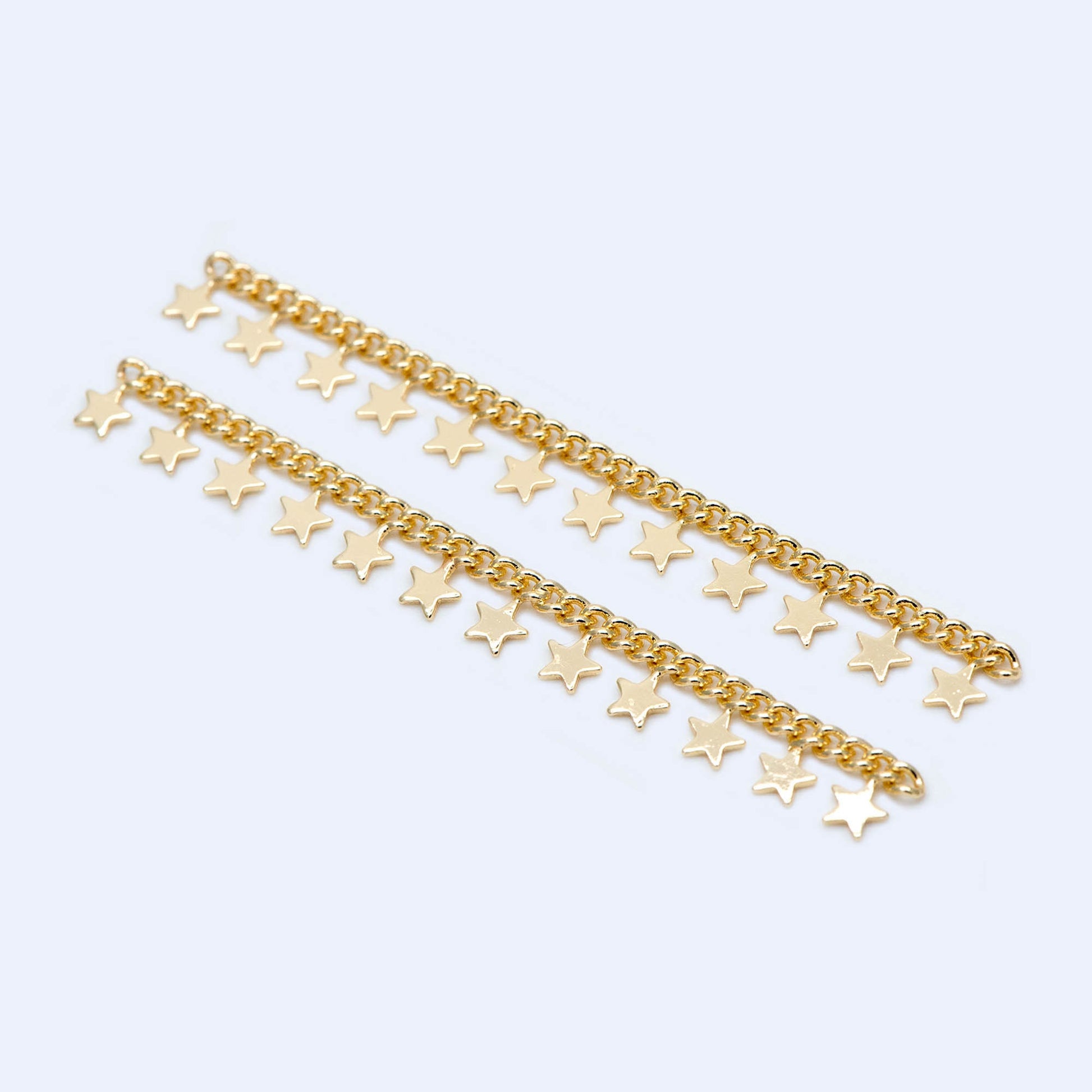 10pcs Gold Curb Chain with Star Charms, 18K Real Gold plated Brass Chain, 72mm Long in Pieces (#GB-1157)