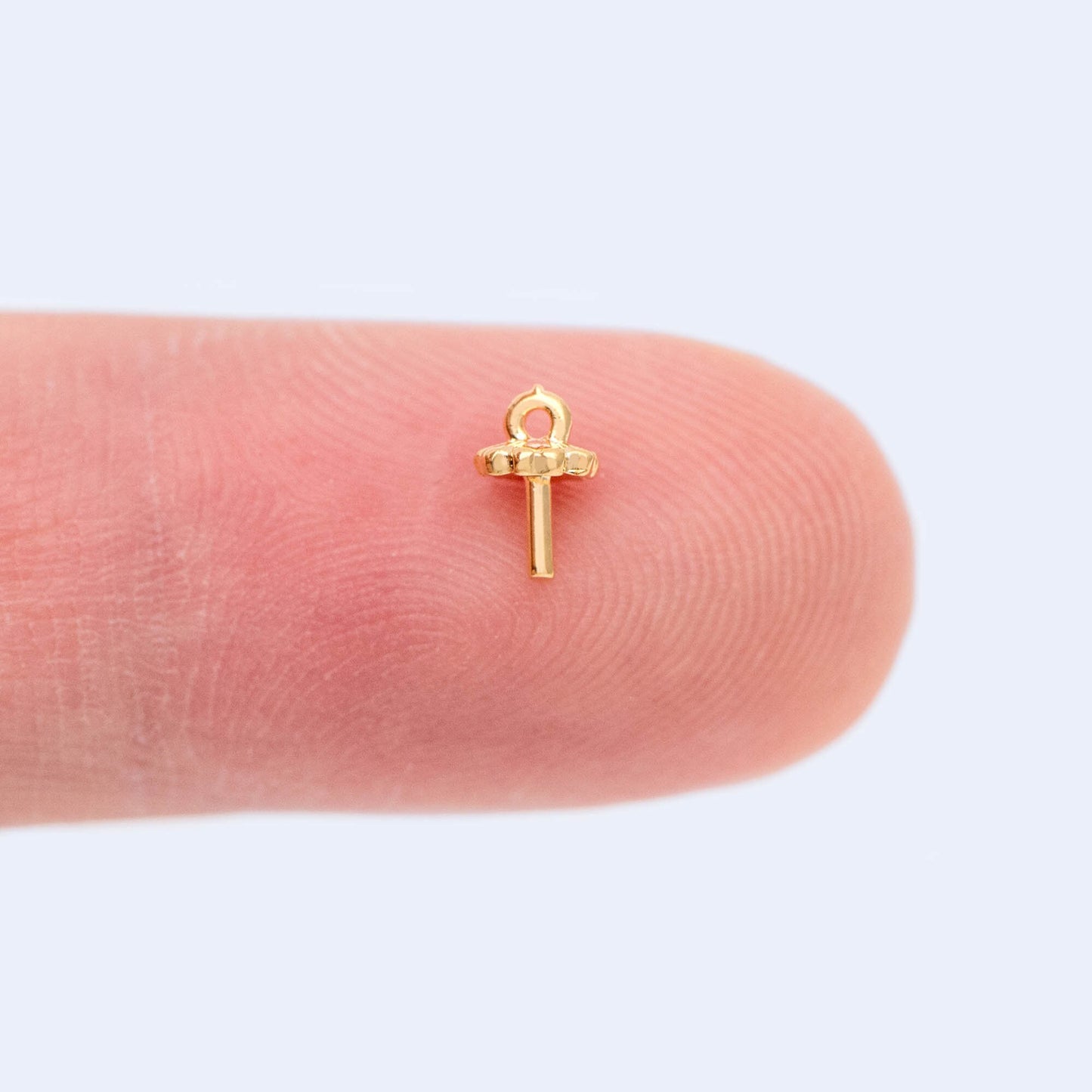 20pcs Gold plated Brass Floral Peg Bail for Half Drilled Pearls Or Stones, Flower Pearl Drop 3.5mm Cup (GB-1141)