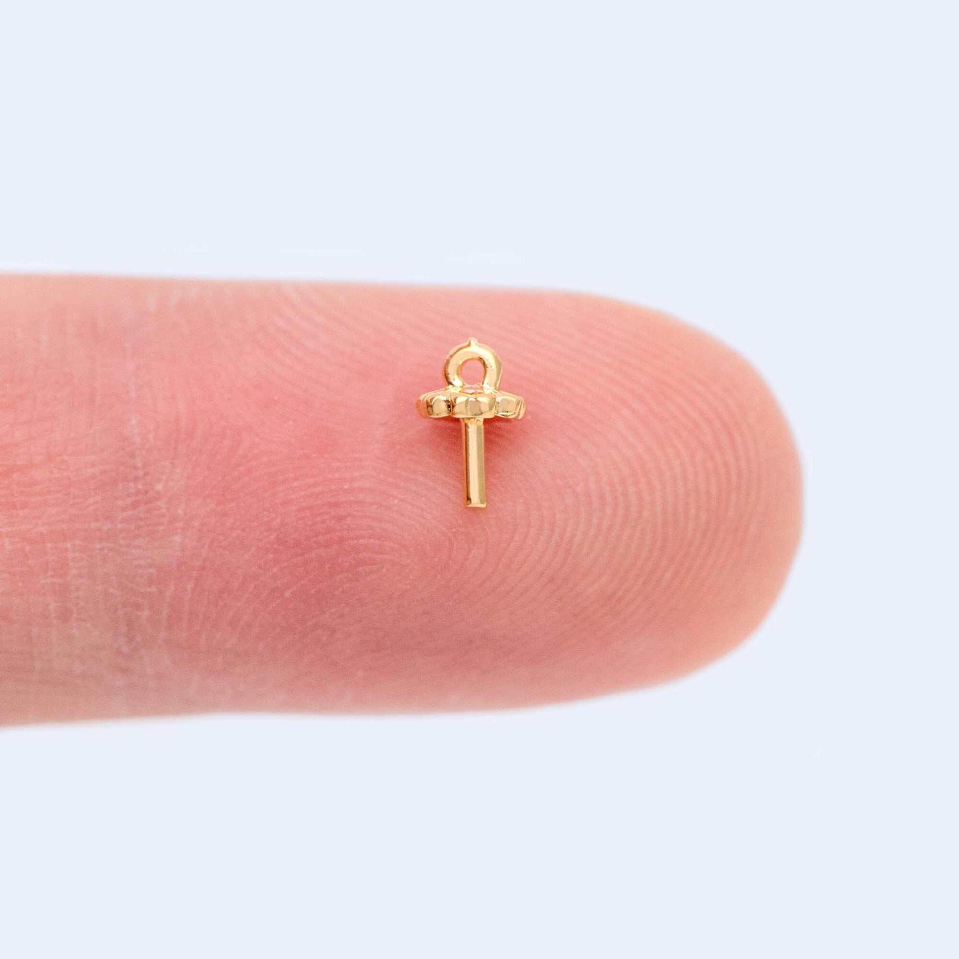 20pcs Gold plated Brass Floral Peg Bail for Half Drilled Pearls Or Stones, Flower Pearl Drop 3.5mm Cup (GB-1141)