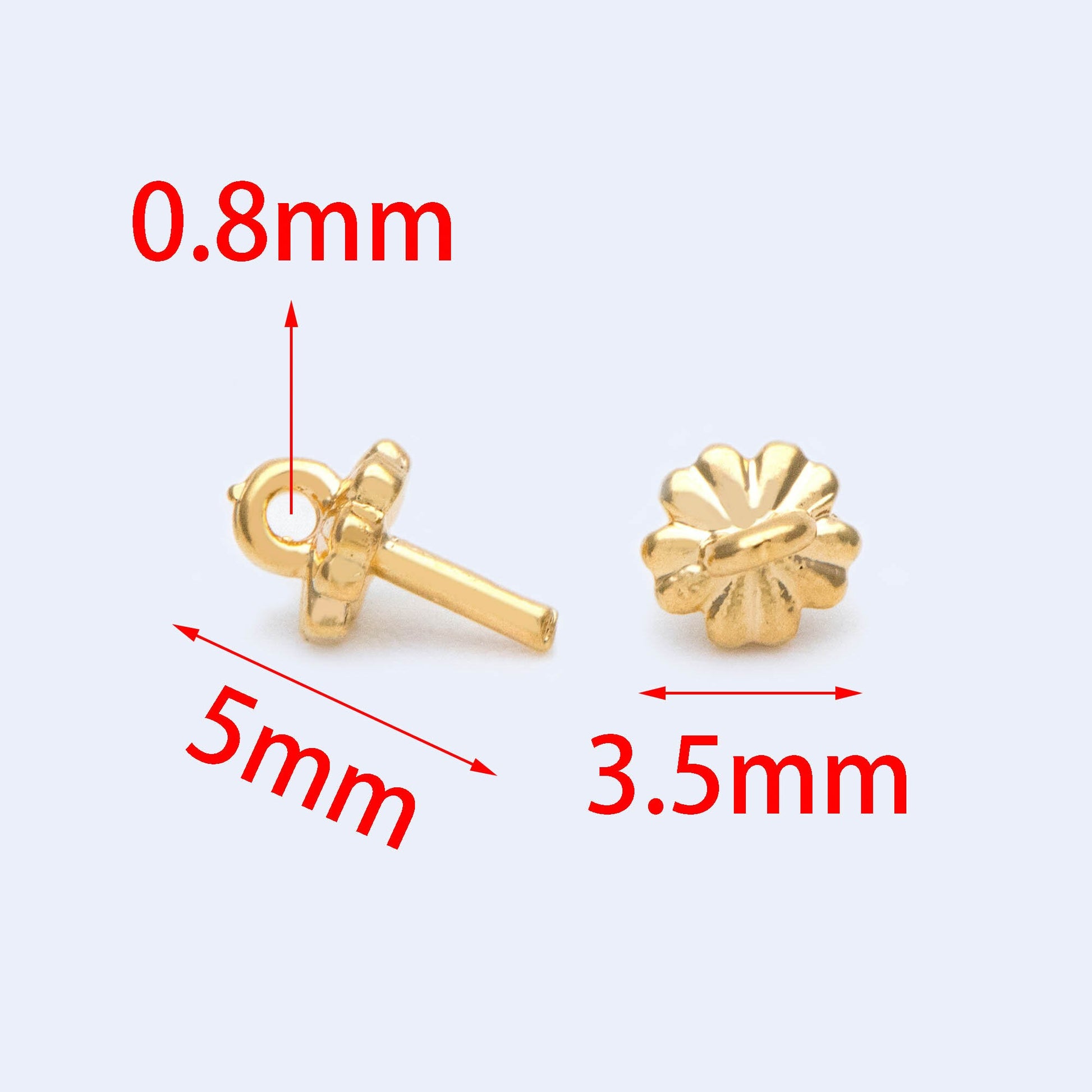 20pcs Gold plated Brass Floral Peg Bail for Half Drilled Pearls Or Stones, Flower Pearl Drop 3.5mm Cup (GB-1141)