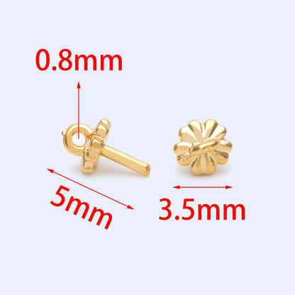 10pcs Gold plated Brass Floral Peg Bail for Half Drilled Pearls Or Stones, Flower Pearl Drop 3.5mm Cup (GB-4773-A)