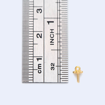10pcs Gold plated Brass Floral Peg Bail for Half Drilled Pearls Or Stones, Flower Pearl Drop 3.5mm Cup (GB-4773-A)