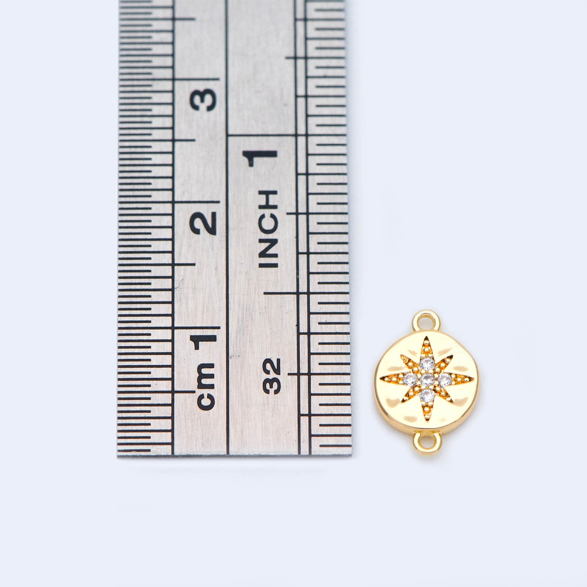 10pcs CZ Pave Gold Coin Star Connectors 11x7.5mm, 18K Gold plated Brass, North Star Charm (GB-1128)