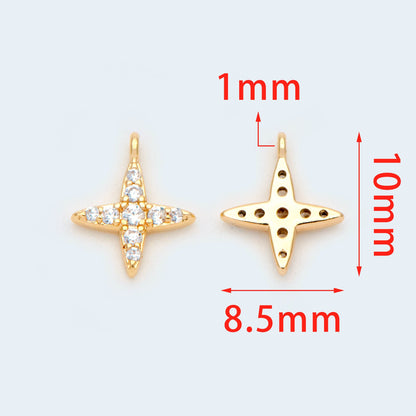 10pcs CZ Pave Gold / Silver Tone Cross Charms 10x8.5mm, 18K Gold/ rhodium plated Brass (GB-924-A)