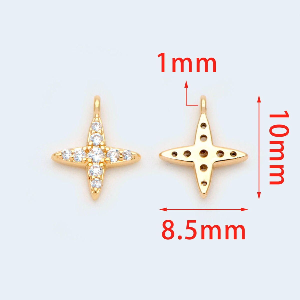 10pcs CZ Pave Gold / Silver Tone Cross Charms 10x8.5mm, 18K Gold/ rhodium plated Brass (GB-924-A)