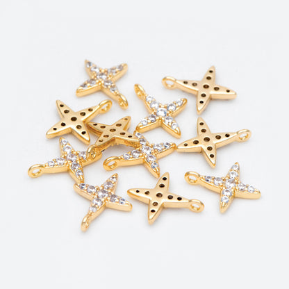 10pcs CZ Pave Gold / Silver Tone Cross Charms 10x8.5mm, 18K Gold/ rhodium plated Brass (GB-924-A)