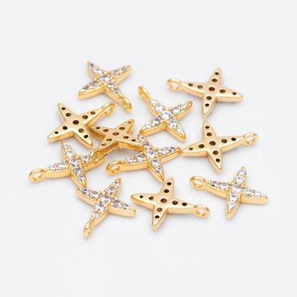 10pcs CZ Pave Gold / Silver Tone Cross Charms 10x8.5mm, 18K Gold/ rhodium plated Brass (GB-924-A)