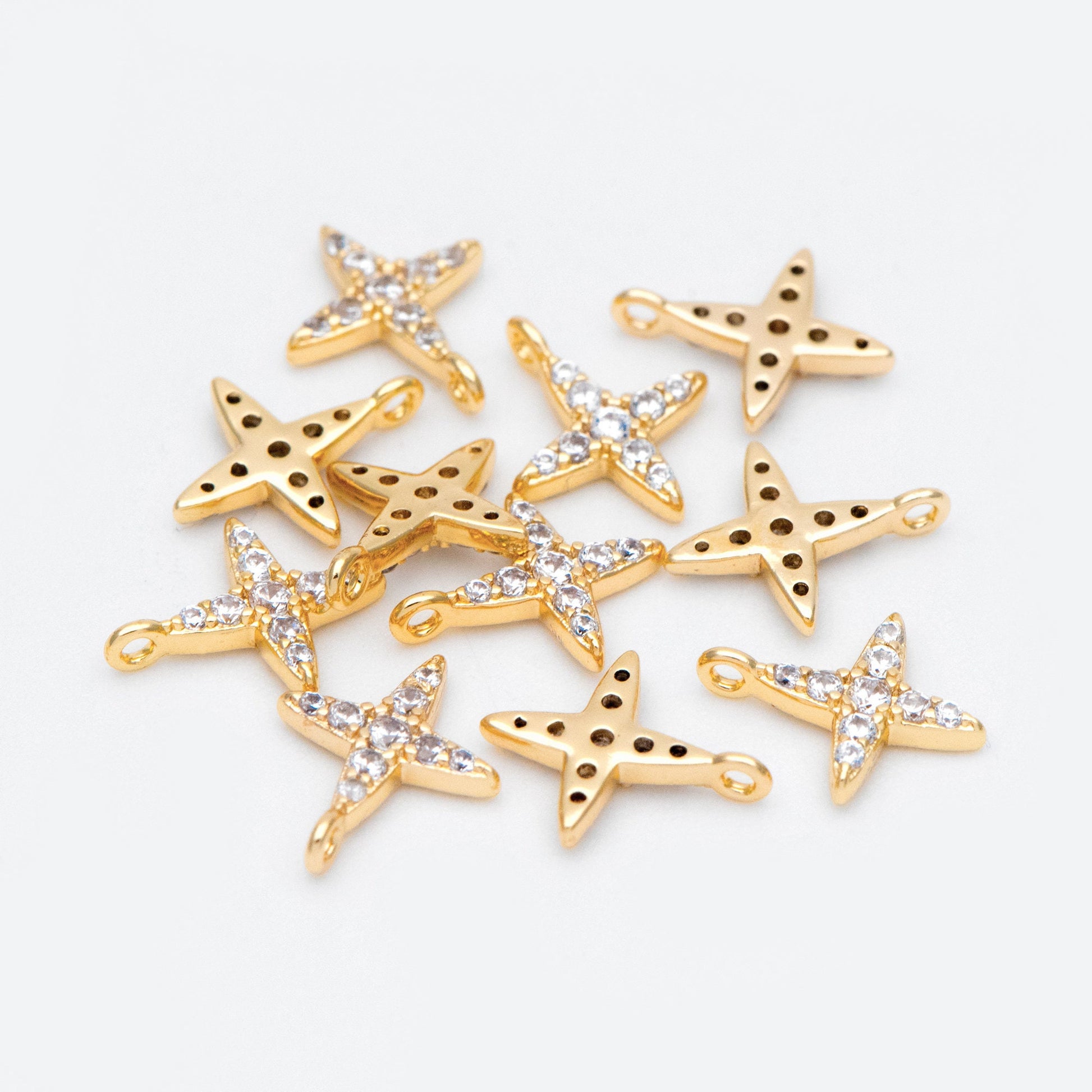 10pcs CZ Pave Gold / Silver Tone Cross Charms 10x8.5mm, 18K Gold/ rhodium plated Brass (GB-924-A)