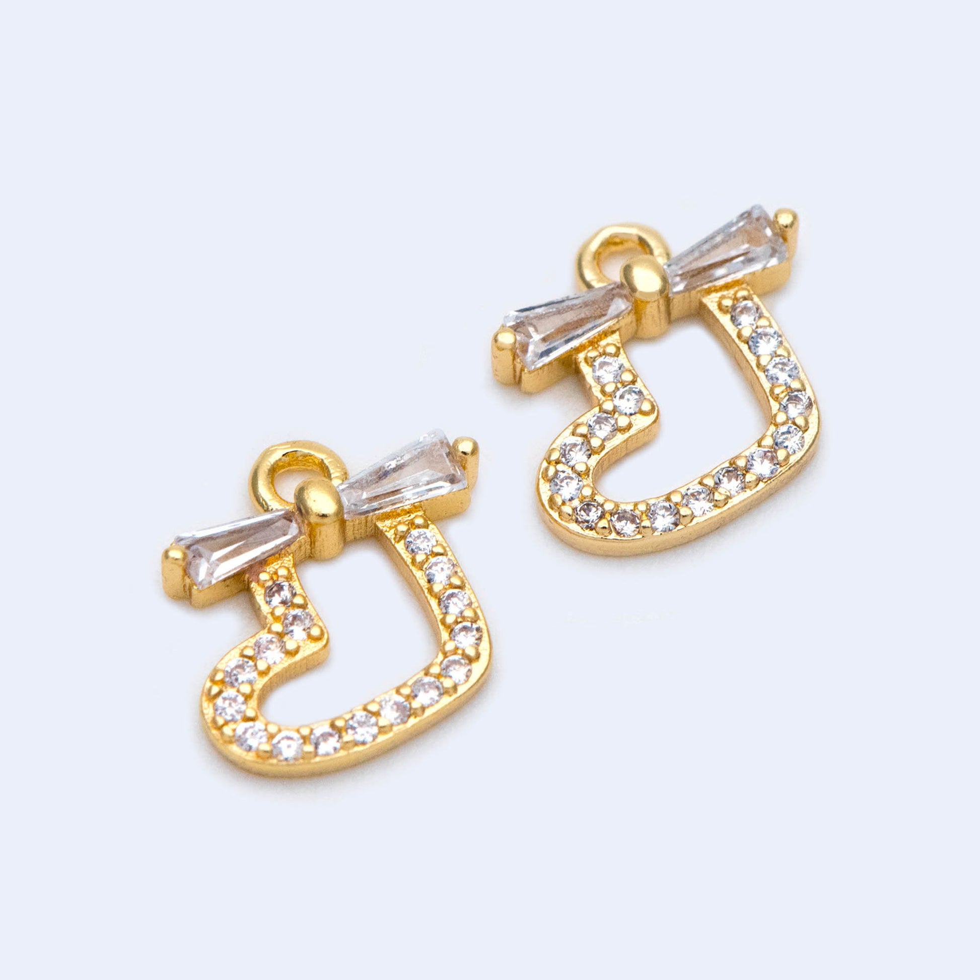 4pcs Gold plated Brass Micro Pave Sock Charms, Christmas Stocking Pendants 11x10mm (GB-713-J)