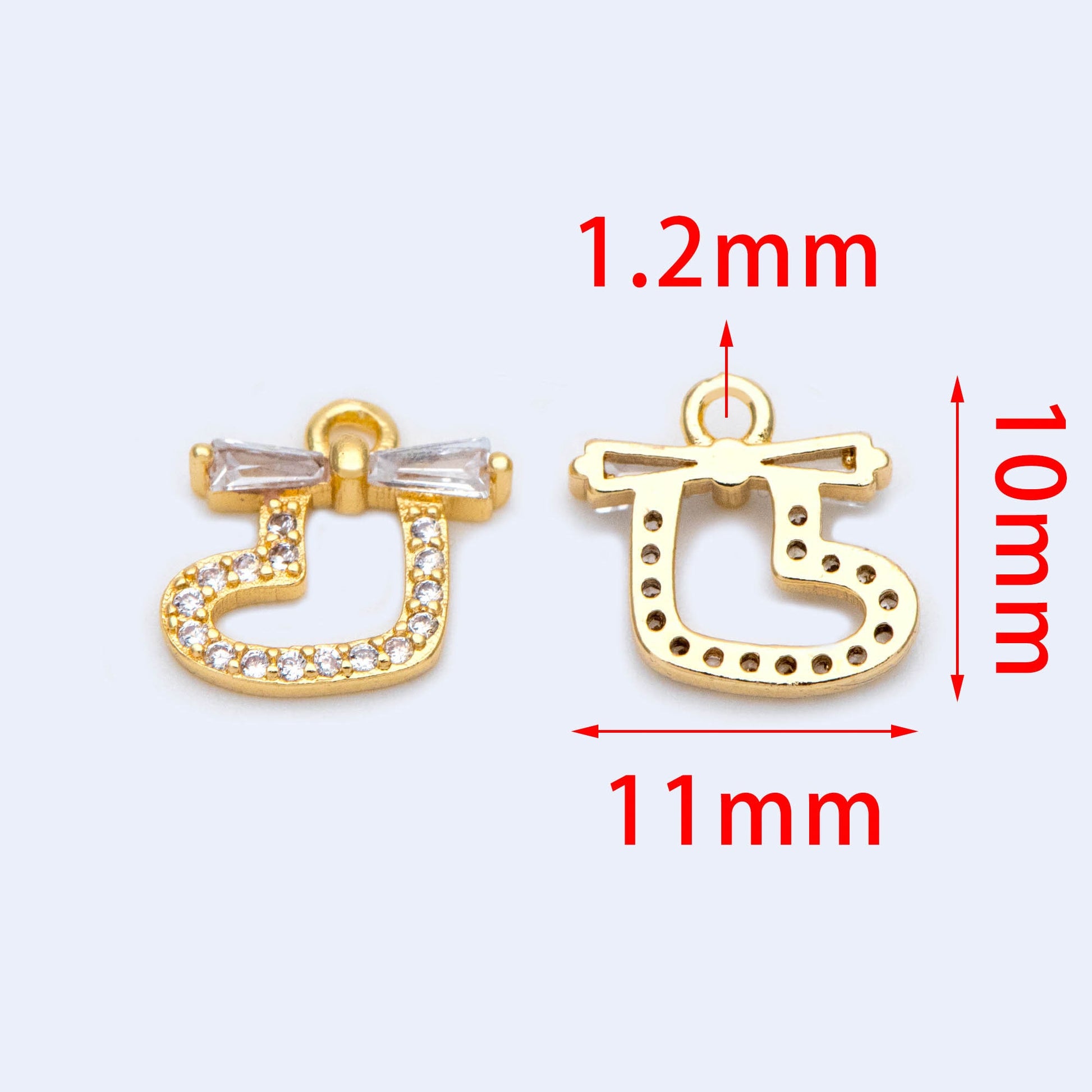 4pcs Gold plated Brass Micro Pave Sock Charms, Christmas Stocking Pendants 11x10mm (GB-713-J)