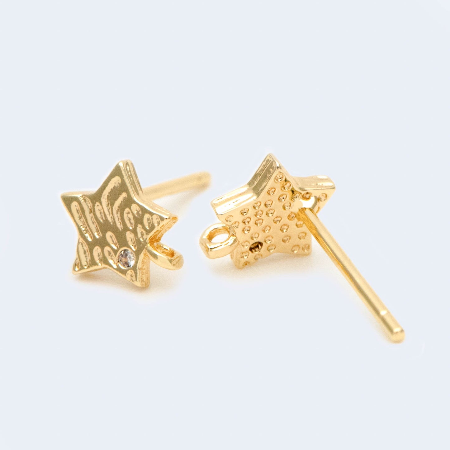 10pcs Star Earring with Loop 6x8mm, Gold Plated Brass Stud Earrings (#GB-1039)