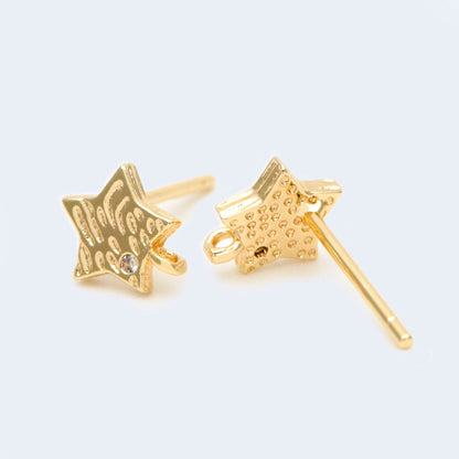 10pcs Star Earring with Loop 6x8mm, Gold Plated Brass Stud Earrings (#GB-1039)