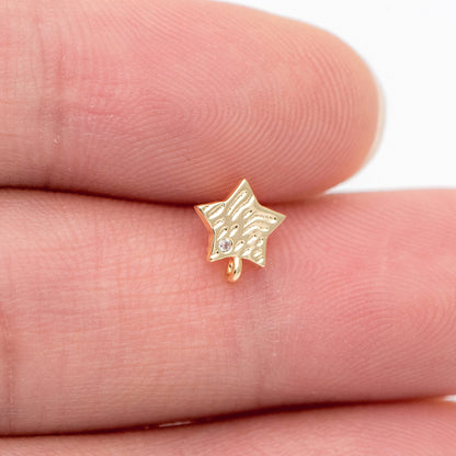 10pcs Star Earring with Loop 6x8mm, Gold Plated Brass Stud Earrings (#GB-1039)